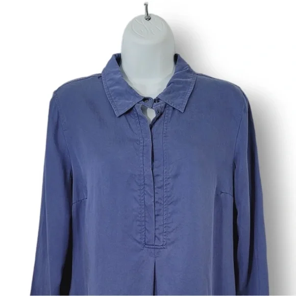 Soft Surroundings Blue Sleeve Tencel Snap Tab Tunic Shirt Denim Embroidered S - Picture 5 of 11